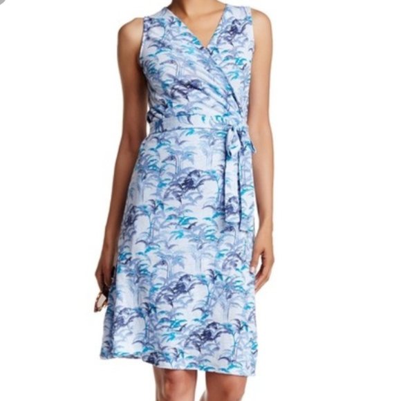 Tommy Bahama Blue Sleeveless Palm Linen Wrap Sun Dress NWOT MED - Picture 1 of 11